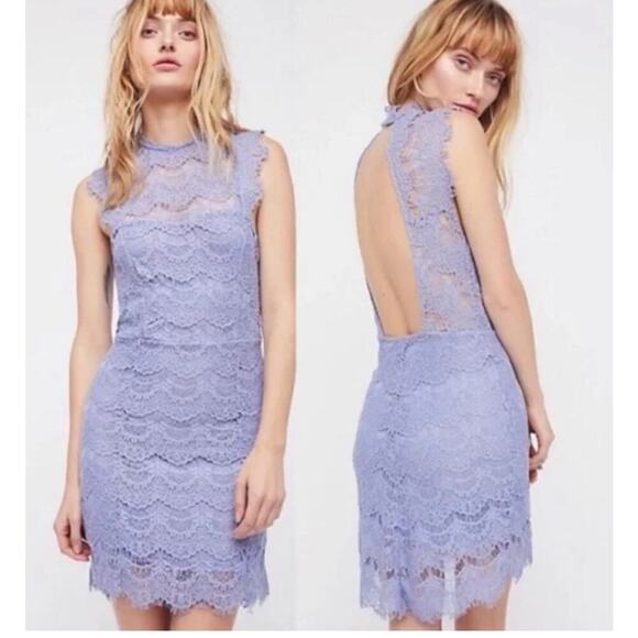 Intimately Free People Daydream Lace Periwinkle Minidress Open Back size Large - Picture 1 of 12